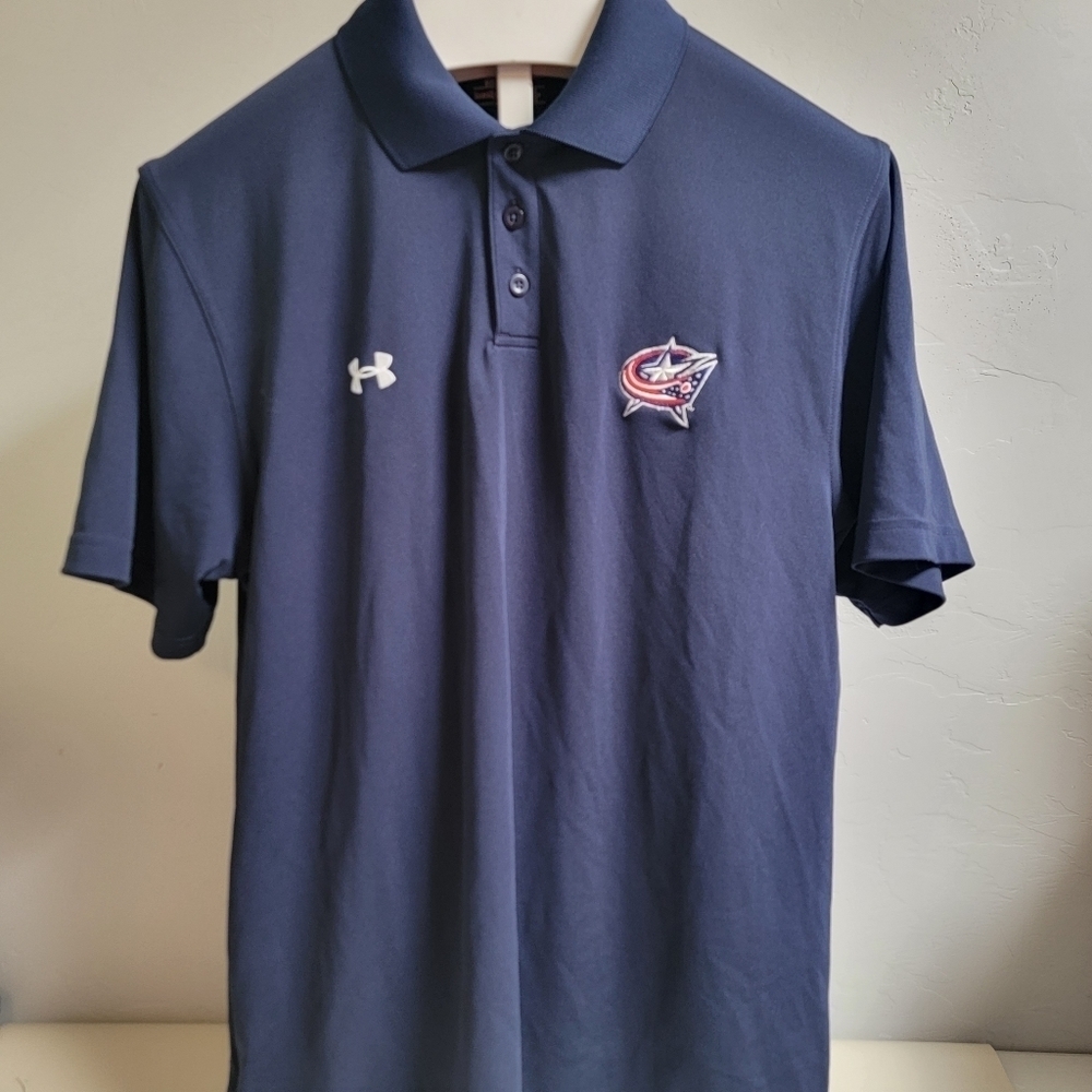 Under Armour Blue Performance Polo Shirt  Columbus Ice Hockey Team L Embroidered